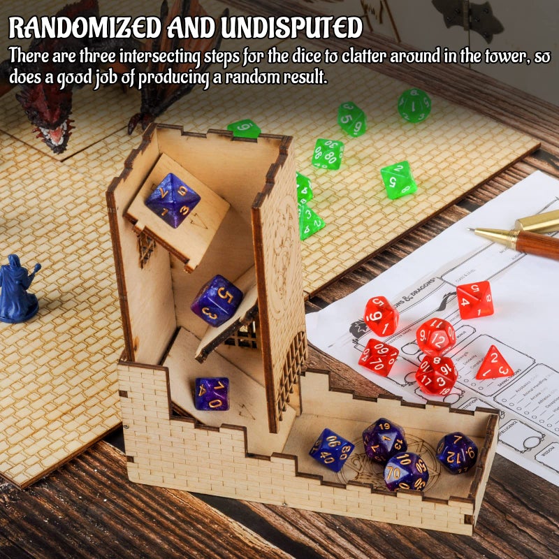 CZYY Castle Dice Tower with Tray Wood Laser Cut Dragon Carving Easy Roller Perfect for Board Game, D&D and RPG (Castle) - Image 5